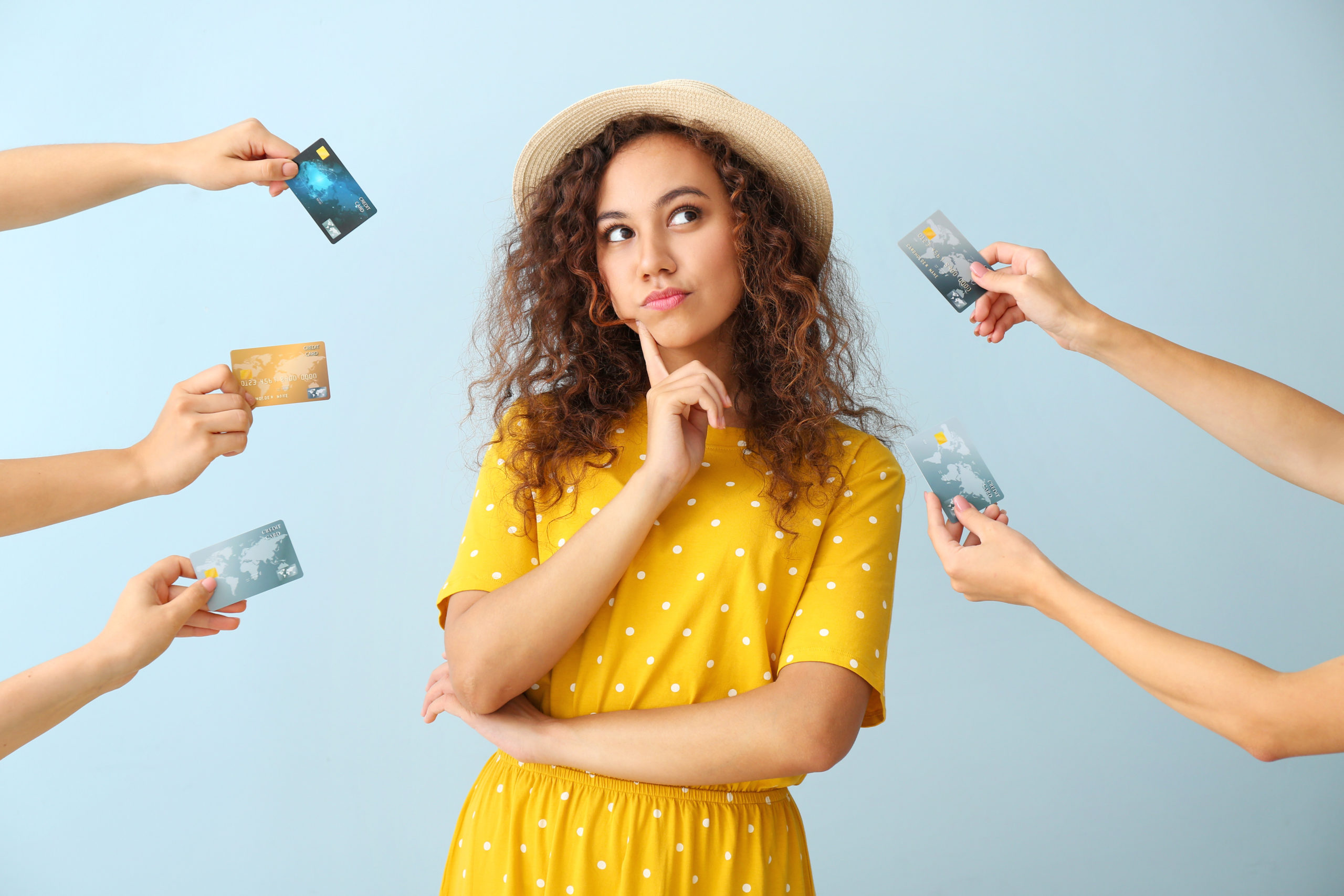 A woman choosing credit card