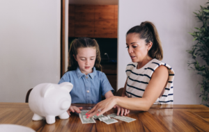 A woman budgeting for childcare