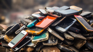 A pile of old waste mobile phones