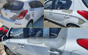 Hyundai car showing peeling paint on several panels