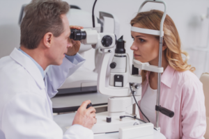 A woman at her optometrist appointment