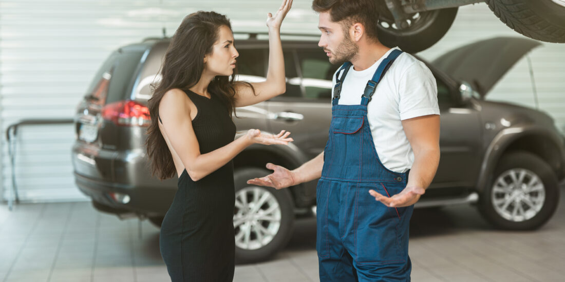 woman complaining about car dealership service