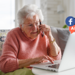 Senior woman using her smartphone to report scam on Facebook.