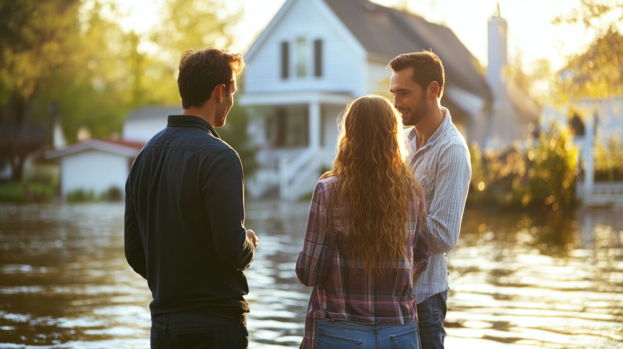 A couple meets with an insurance agent to seek help with their home insurance claim.