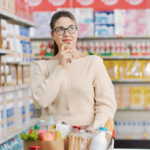 A woman wondering if supermarket discounts are real bargains
