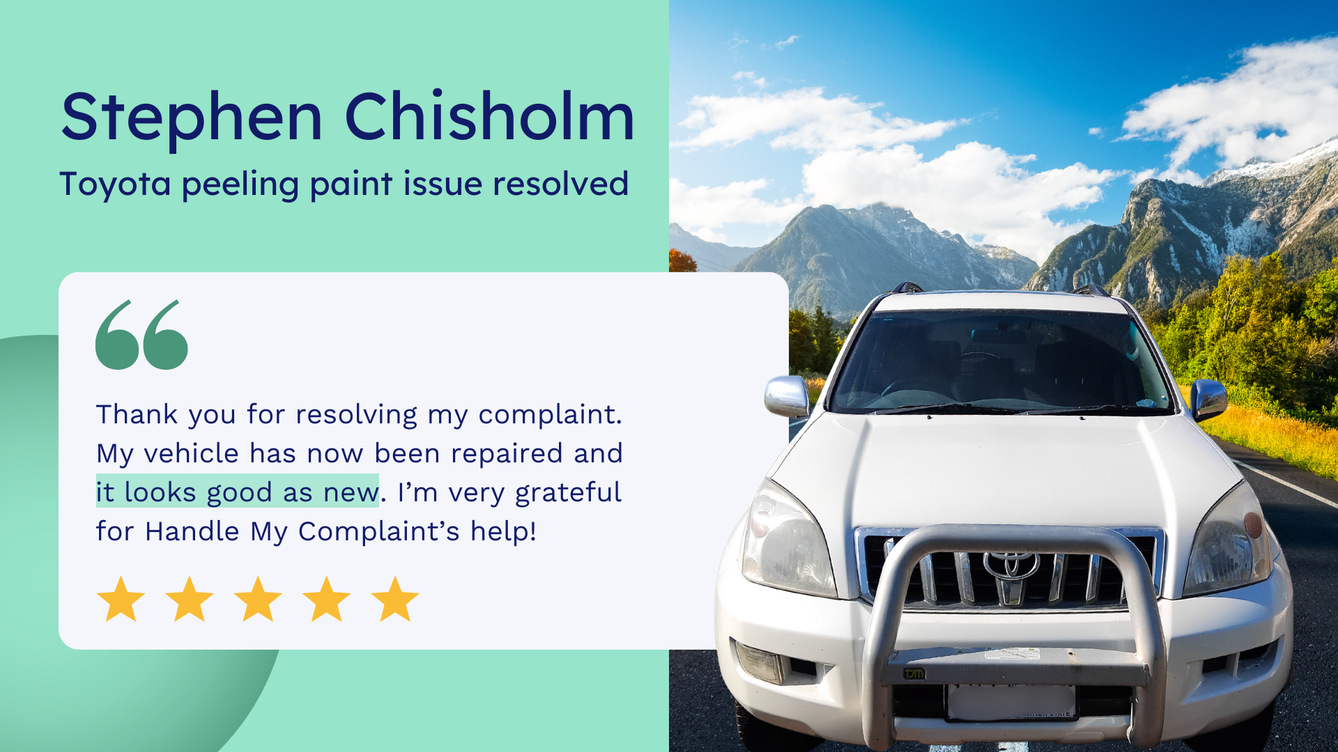 Resolved Toyota paint peeling with Handle My Complaint