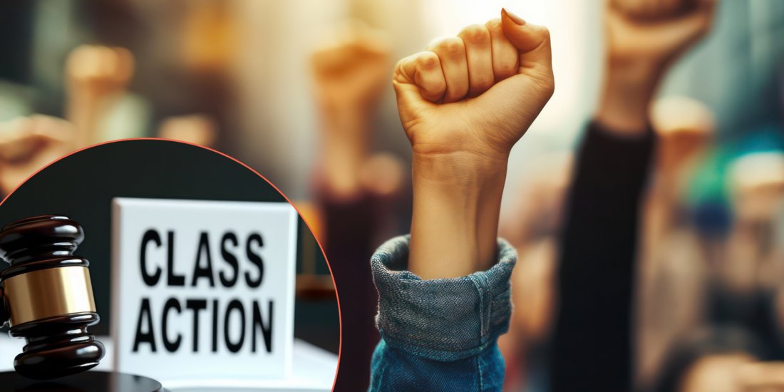 Raised wrists symbolising consumer power through class actions