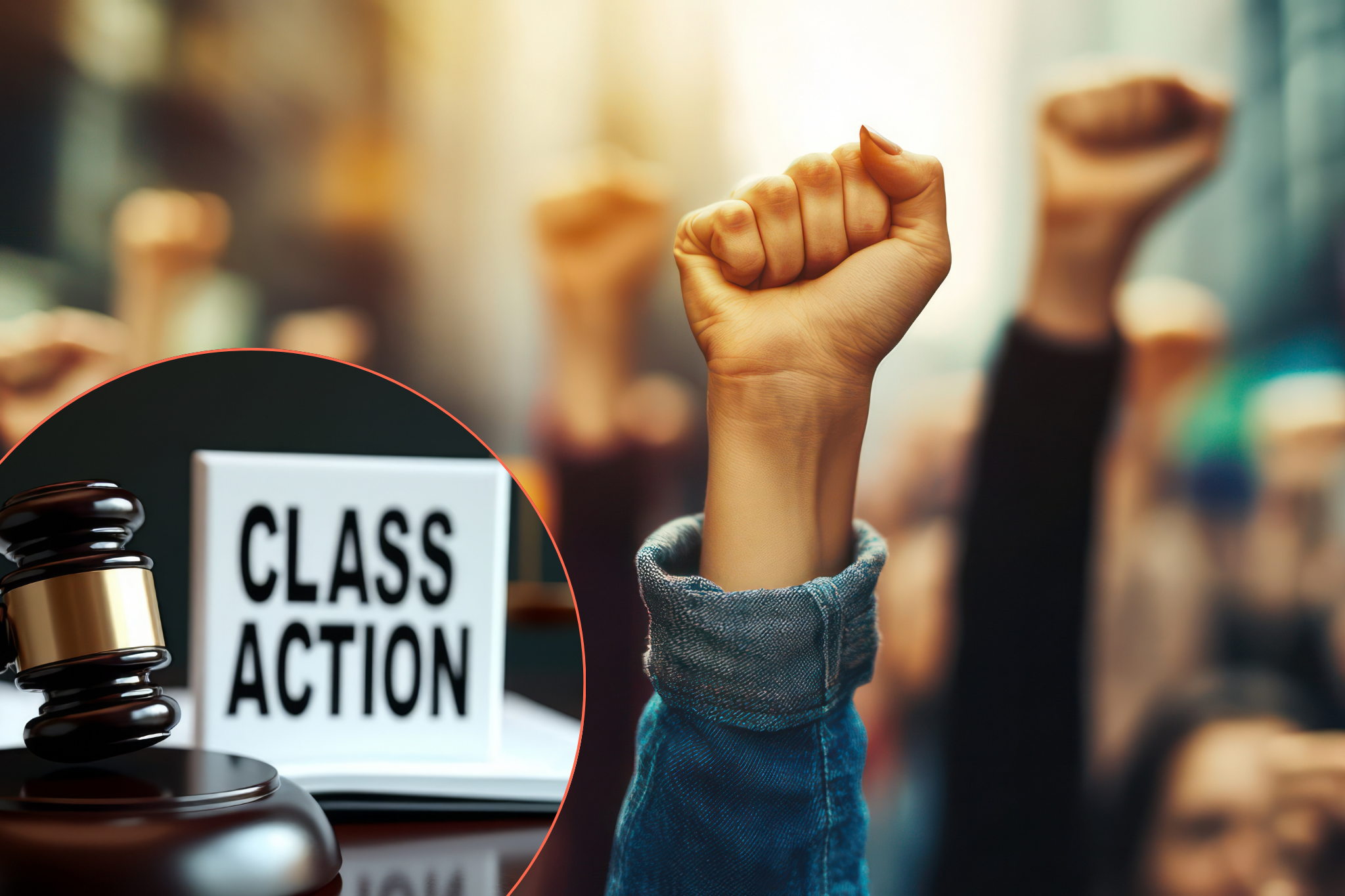 Raised wrists symbolising consumer power through class actions