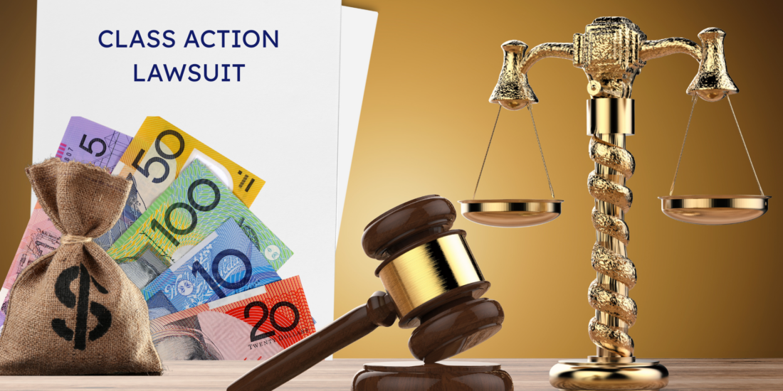 Gavel with papers and money representing class action costs