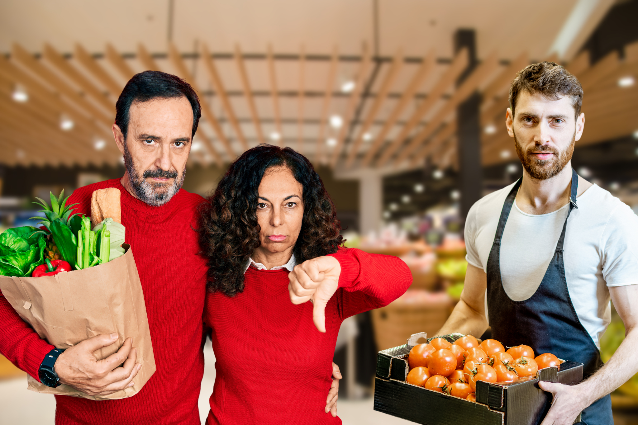 A couple filing complaints about supermarket customer service