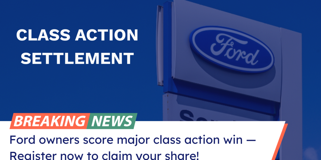 Headline-style image announcing the win in the Ford class action