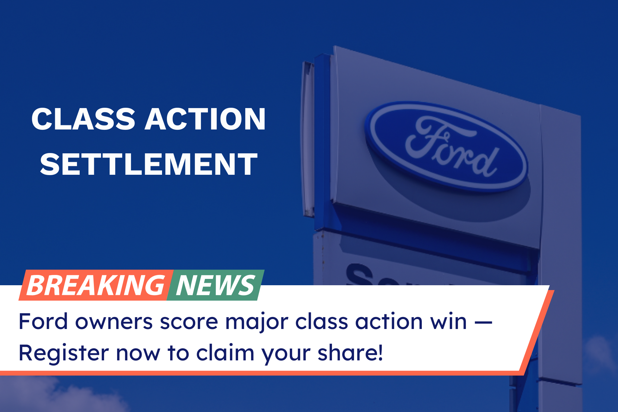 Headline-style image announcing the win in the Ford class action