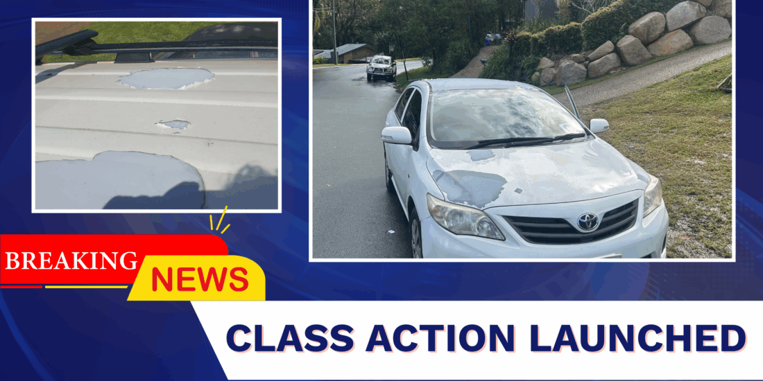 News-style image announcing class action launch over Toyota paint peeling complaints