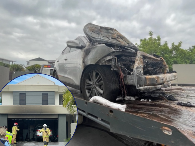 Lead plaintiff of the Hyundai ABS class action showing her burned car and garage