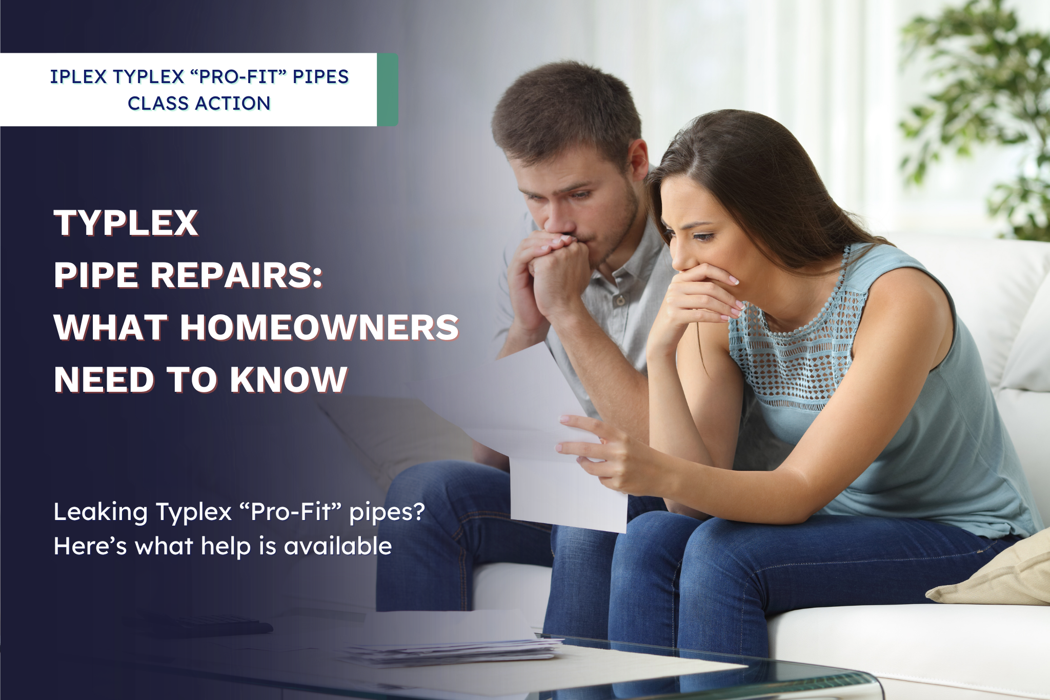 A headline image showing a couple considering different options for Typlex Pipe repairs