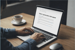 Close-up of a person typing an email to appeal a denied super insurance claim