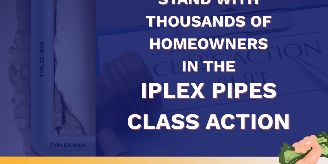 A news style graphic about the Iplex pipes class action