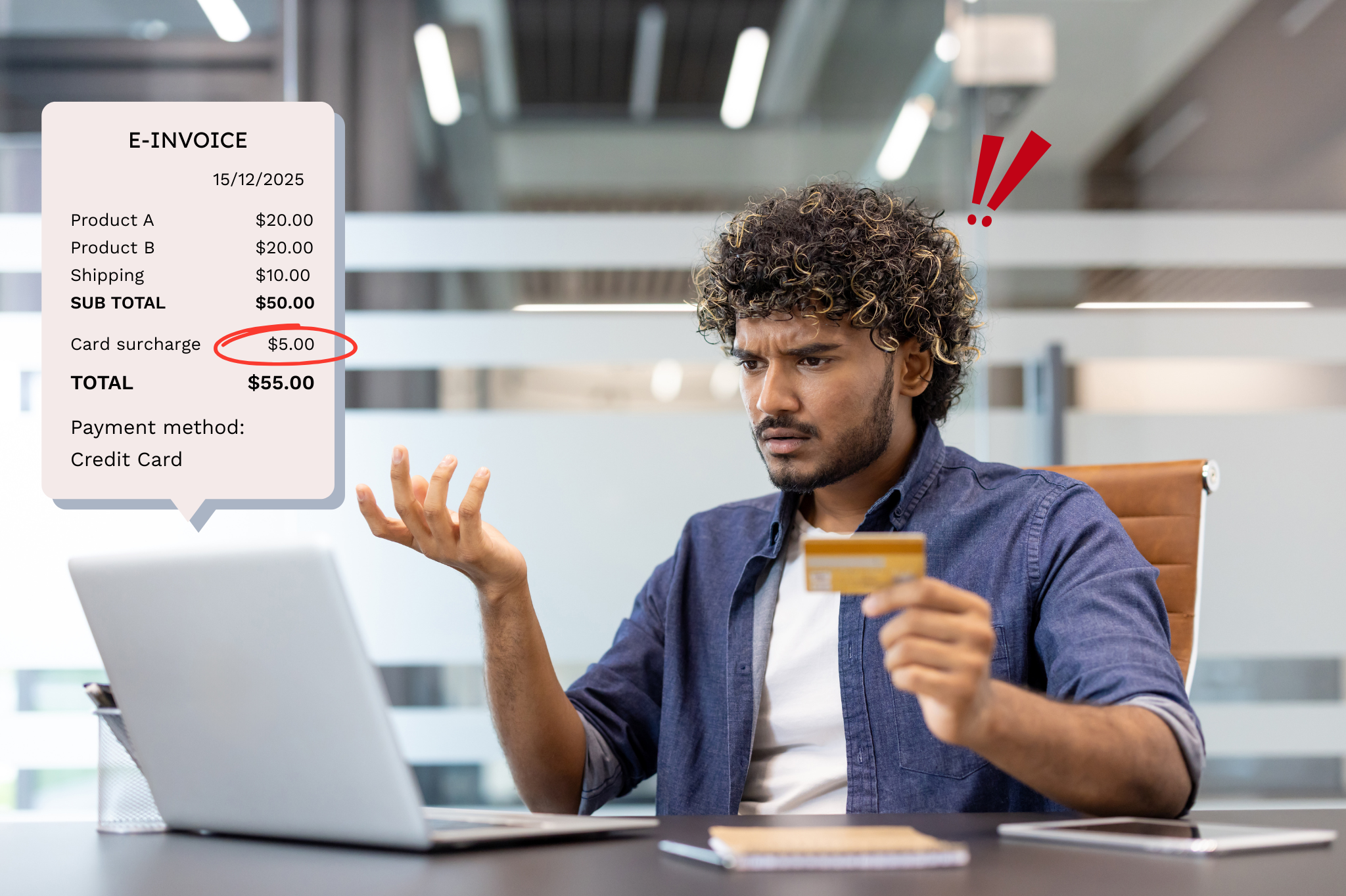A man shocked to see unexpected fees in his payment transaction