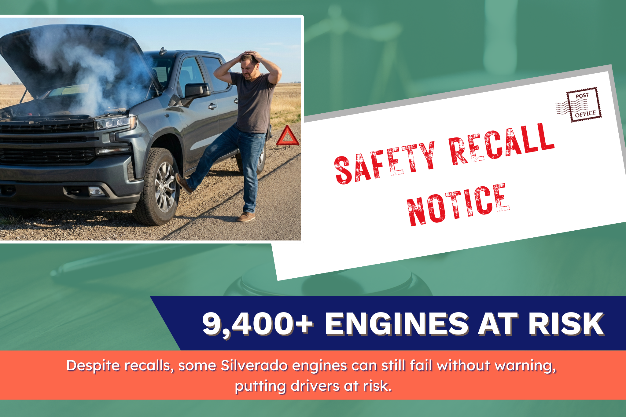 A news style graphic about the GM Silverado 1500 recall