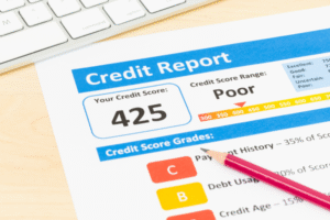 A credit report showing poor rating due to a credit dispute