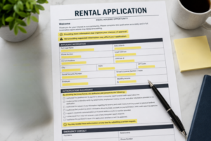 Rental application form showing consent requests and personal information field